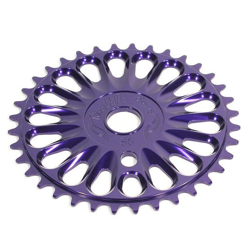 front view of profile imperial chainring in purple