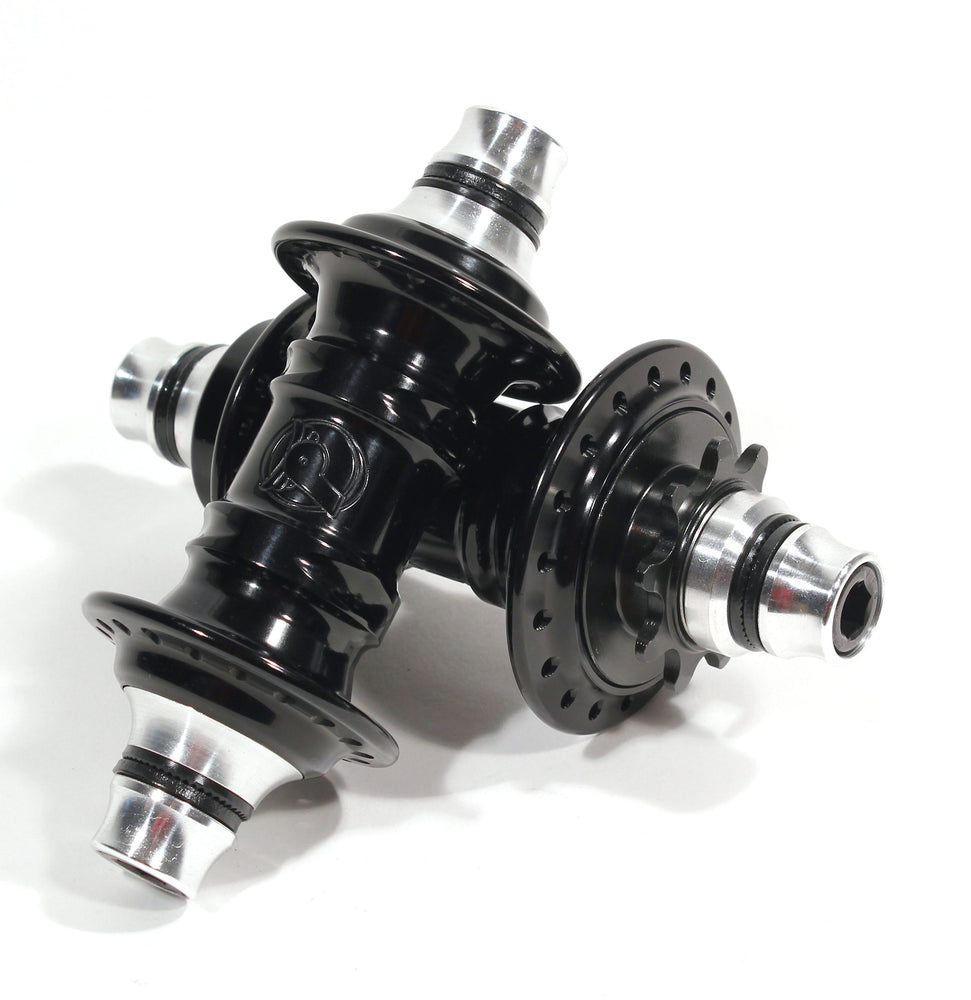 front view of the profile mini hub set in gloss black