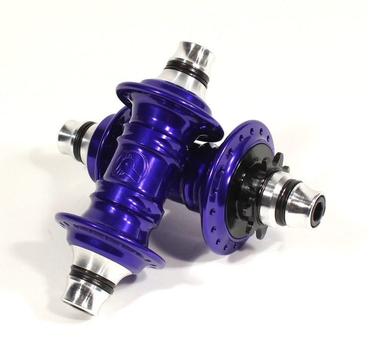 front view of the profile mini hub set in purple