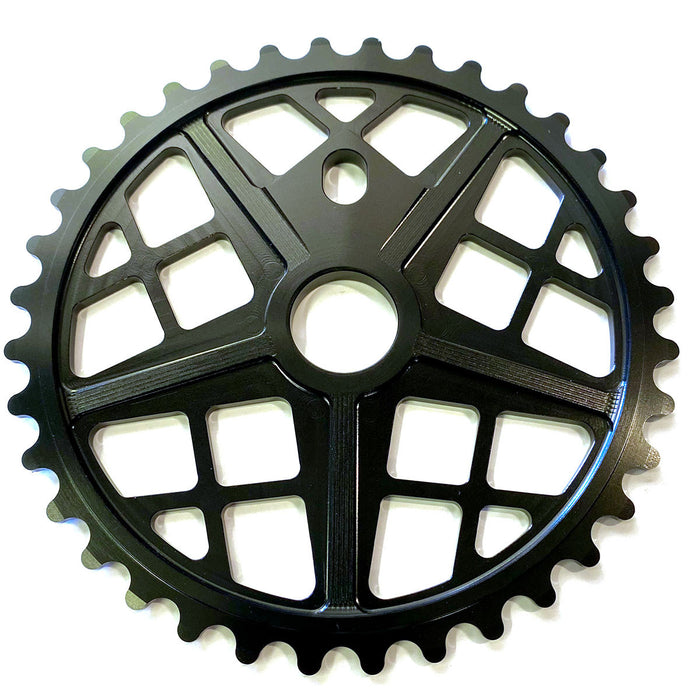 Front view of the S&M Motoman sprocket in black