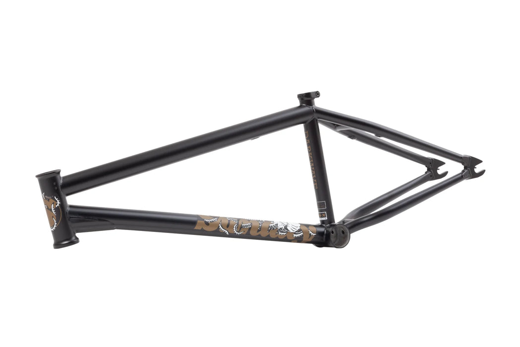 Side view of the Sunday Darkwave frame in black, bmx frame, bmx street frame, sunday frame